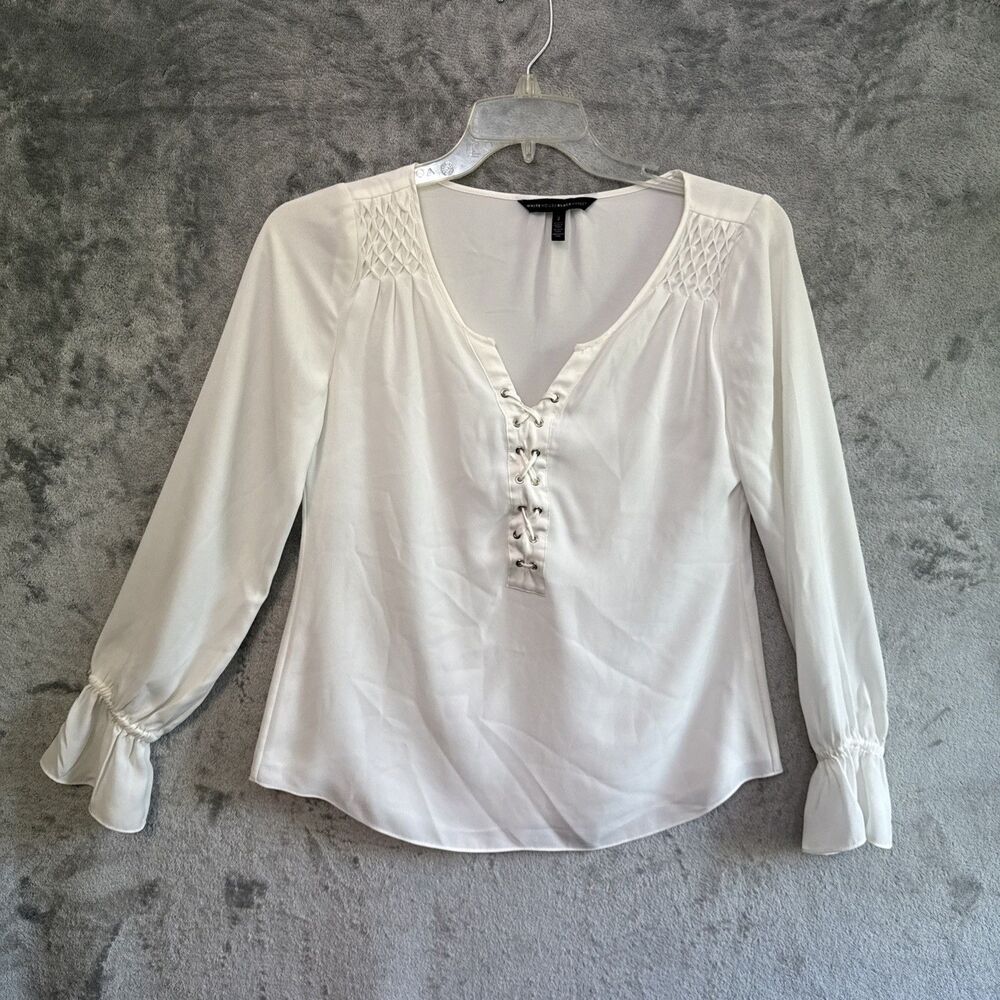 White House Black market top XS white blouse vneck lined long sleeve